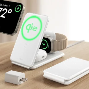 Qi2 3-in-1 Travel Wireless Charging Set – White – US Plug