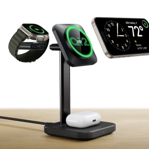 Qi2 3-in-1 Watch Wireless Charging Set (HaloLock) – Black – US Plug