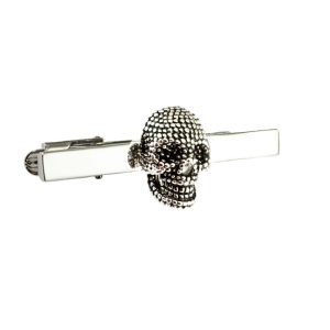 Silver 3D Skull Tie Bar