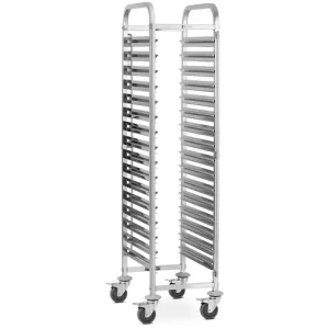 Tray trolley—stainless steel—for 16 x GN 1/1 - longitudinal insertion—128 kg—2 safety bars - Royal Catering