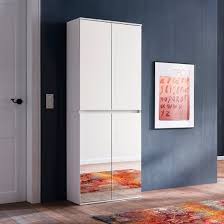Cubix Mirrored Hallway Shoe Cupboard In White With 4 Doors | FiF